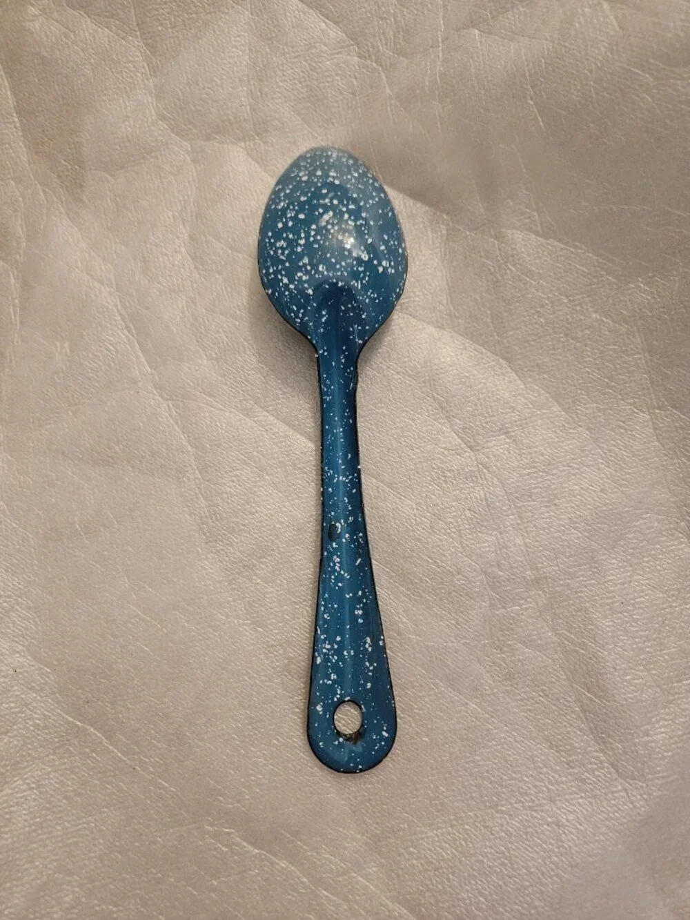 Vintage Graniteware Enamelware Spoon Blue and White Splatter Pattern
